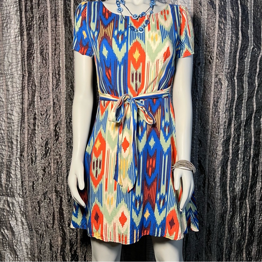 Everly southwest ganado-like pattern mini dress with attached bow